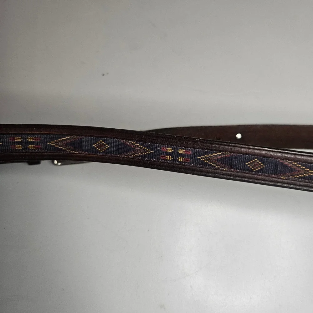 Trafalgar Mens Brown Leather Belt Buffalo Nickel Southwestern‎ Woven Inlay 42